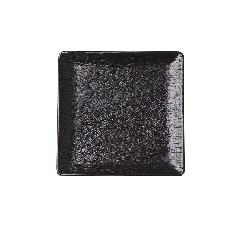 Plato llano negro cuadrado para restaurantes, platos de porcelana mate