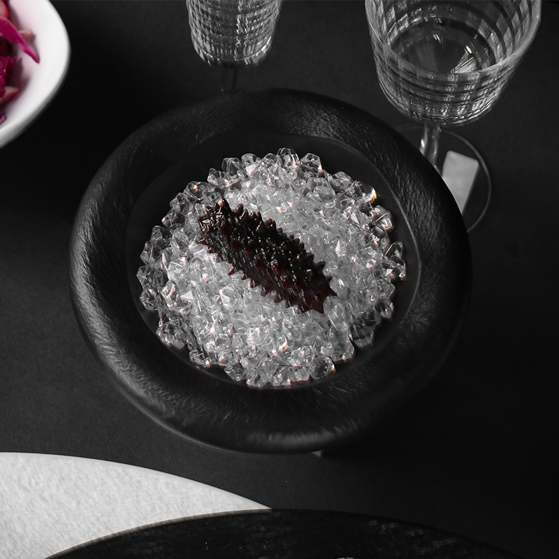Plato de hielo negro, plato de cerámica mate para restaurantes-14oz