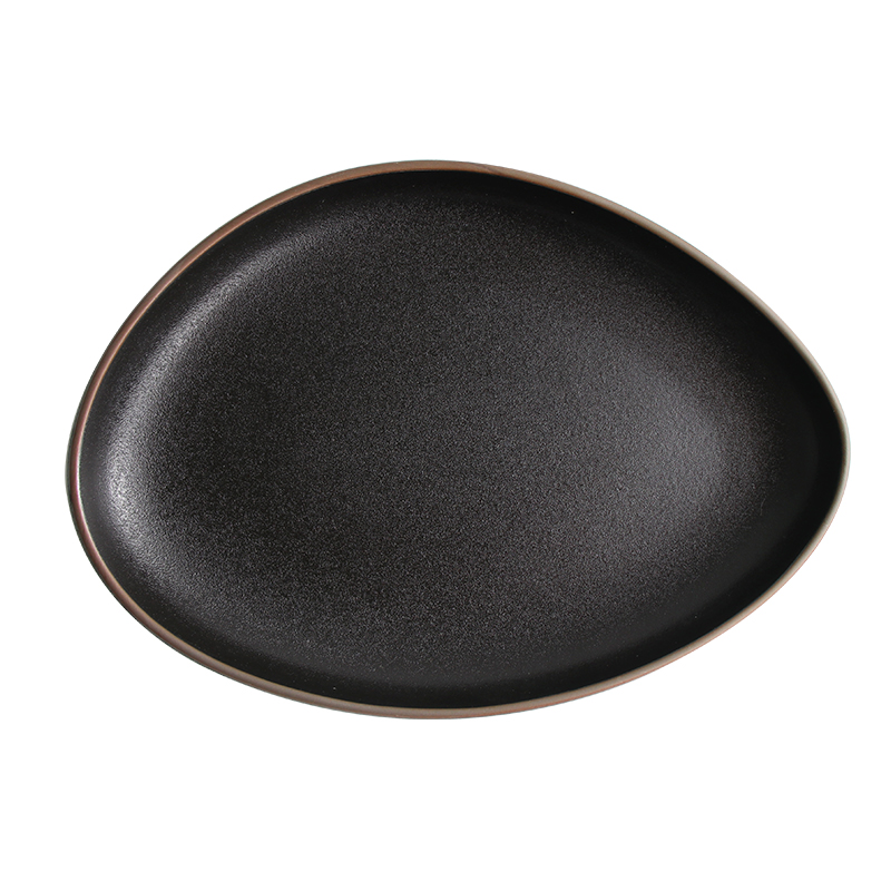 Plato de cerámica irregular, vajilla, platos de cena, platos negros de cerámica