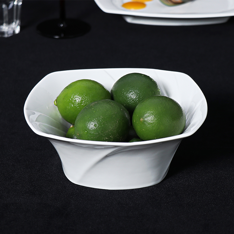Cuenco cuadrado de porcelana blanca Cuencos de cerámica de forma irregular