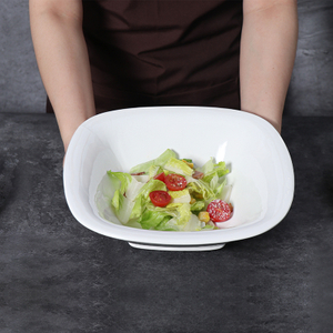 Plato hondo de porcelana de vidrio blanco, plato cuadrado para sopa, platos de cerámica de vidrio