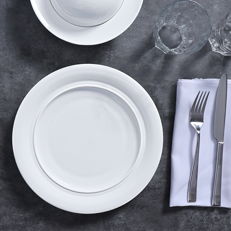 Plato de cena principal de cerámica de la placa del filete de la porcelana blanca de 12 pulgadas para los cafés de los hoteles de los restaurantes