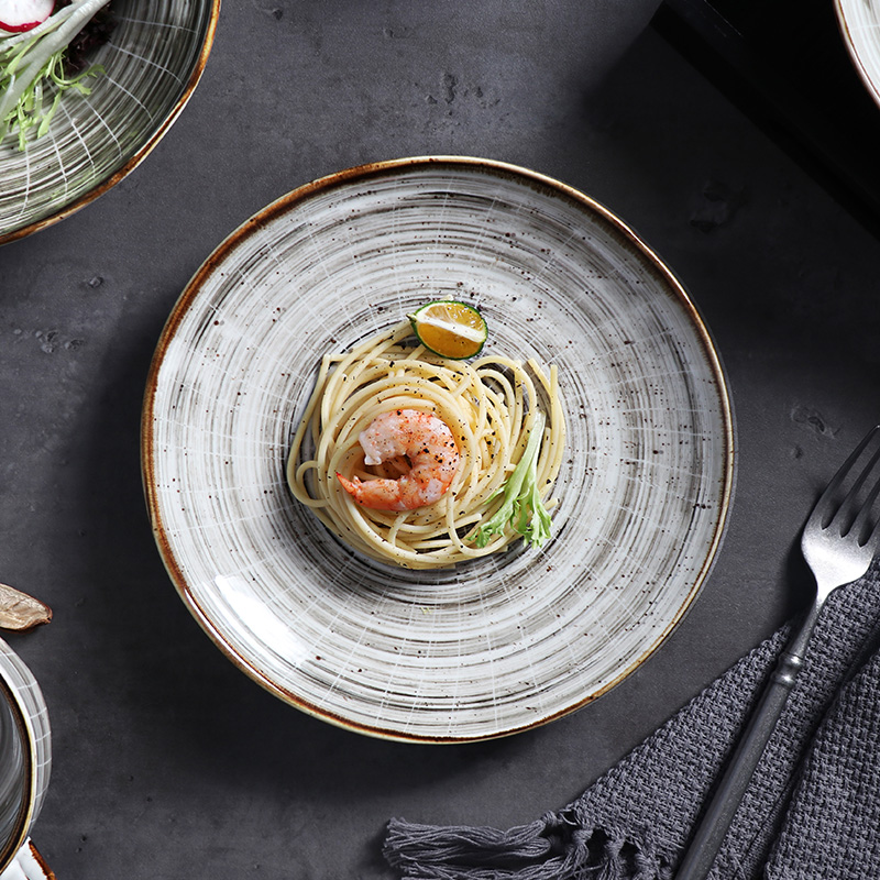 Vajilla para restaurante de Dubái, juego de Platos de porcelana de comida occidental, plato de cerámica gris moteado plano hecho a mano