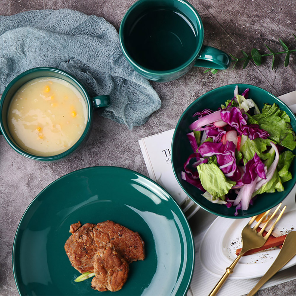 Popular Home Ware Tazón de cerámica para ensalada verde brillante y saludable, 32 onzas