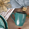 Tazas de porcelana con borde dorado, tazas de cerámica verdes navideñas