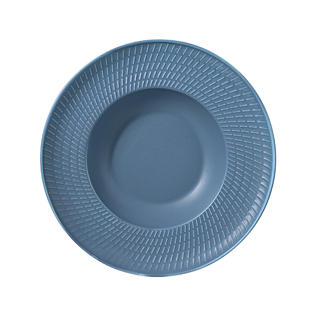 Plato hondo moderno de porcelana azul real