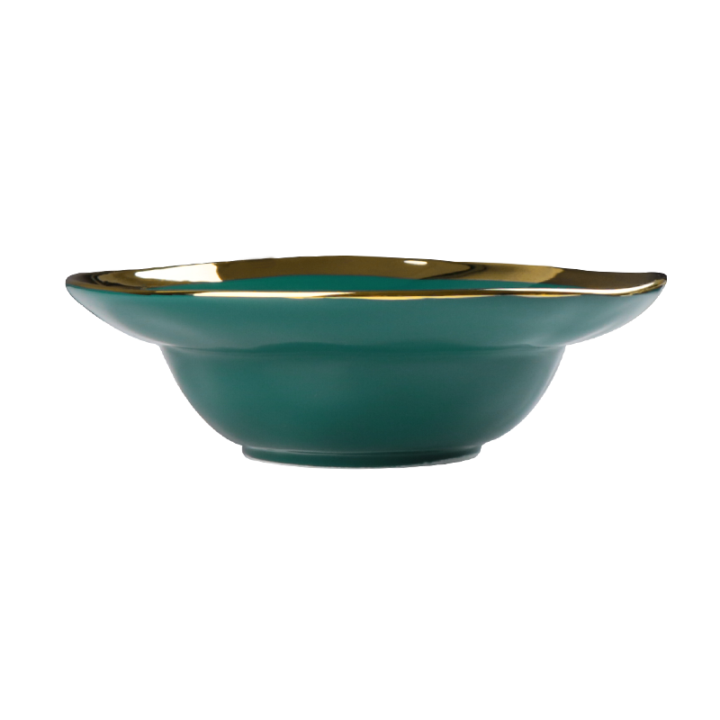 Plato hondo de cerámica con borde dorado de diseño de moda