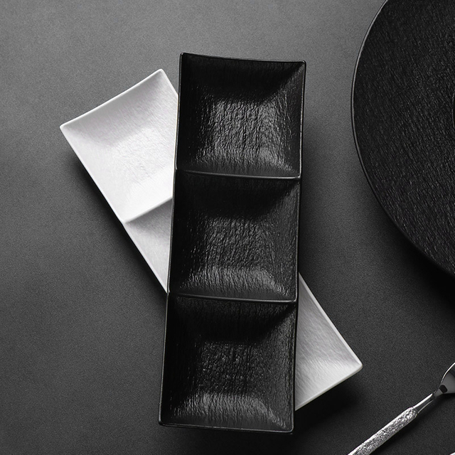 Vajilla de restaurante colores personalizados blanco negro plato de 3 compartimentos 