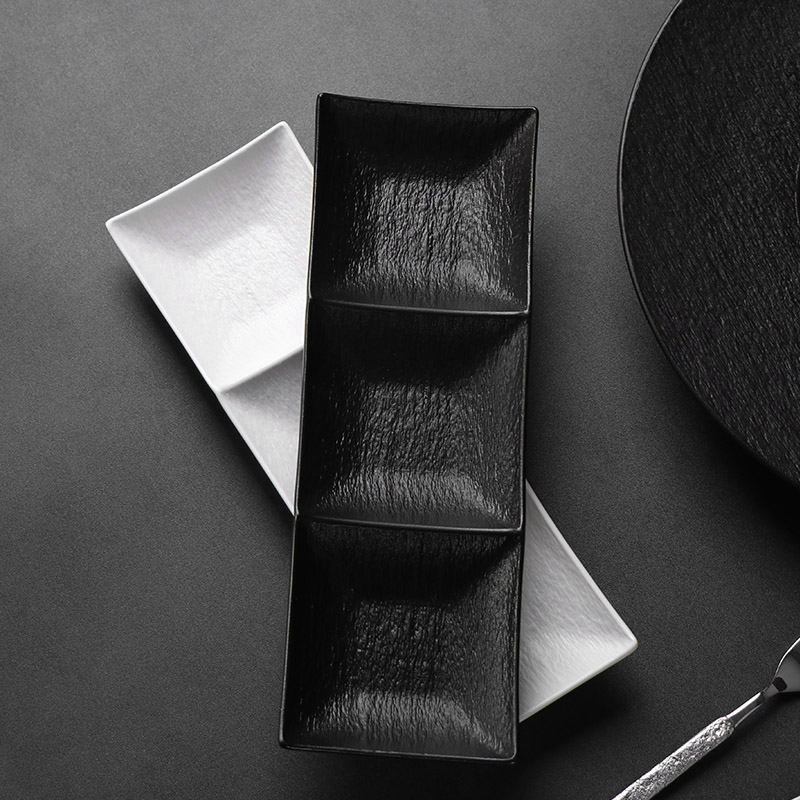 Vajilla de restaurante colores personalizados blanco negro plato de 3 compartimentos 