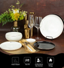 Plato de cena personalizado de porcelana blanca y negra con borde dorado 