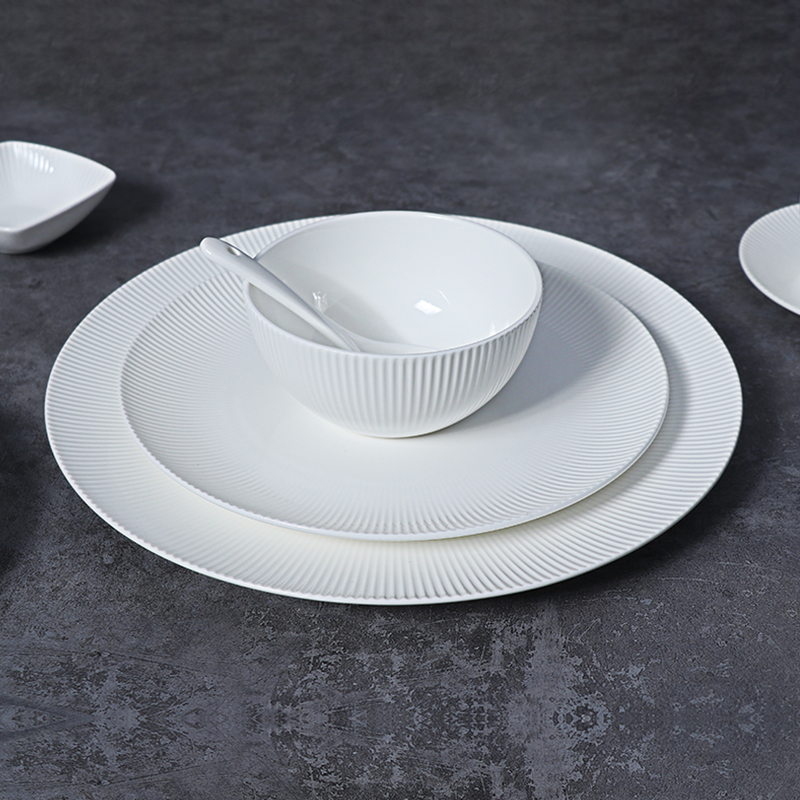 Nuevo juego de platos de porcelana de hueso, platos de cena comerciales