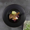Plato hondo de cerámica negro para sopa, plato de pasta profundo, vajilla para restaurante