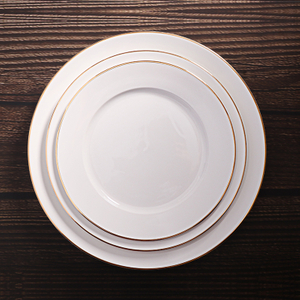 Placa de cena personalizada de porcelana con logotipo de nombre de restaurante, placa de cerámica blanca con adorno dorado 
