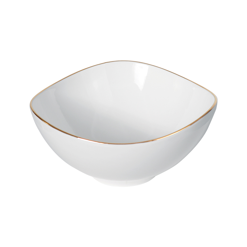 El ajuste de cerámica blanco del ORO del cuenco modificó los cuencos modificados para requisitos particulares de la porcelana del logotipo del nombre del restaurante