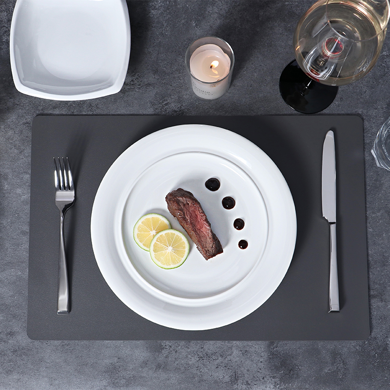 Plato de cena principal de cerámica de la placa del filete de la porcelana blanca de 12 pulgadas para los cafés de los hoteles de los restaurantes