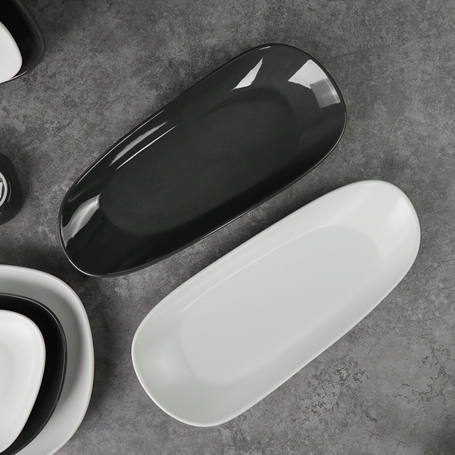 Vajilla De Cerámica En Blanco Y Negro Plato De Cena Rectangular Para Restaurante - Porcelana-34cm