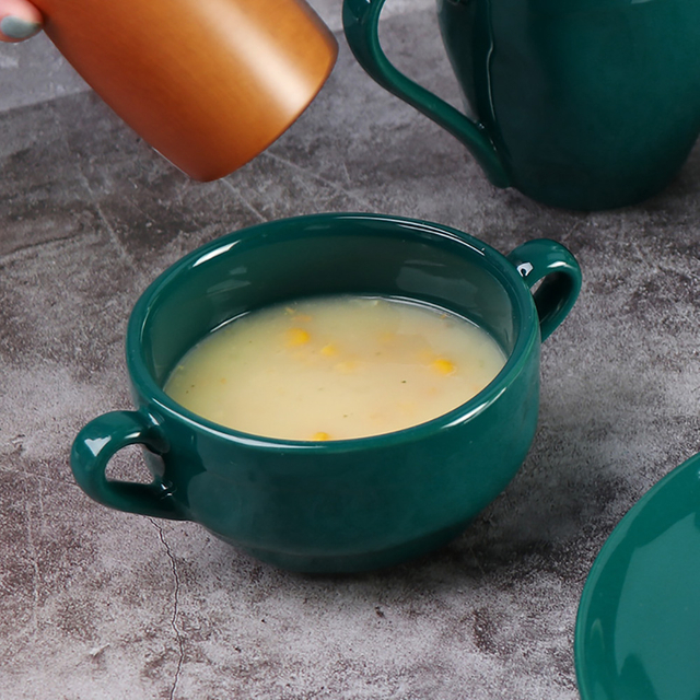 Cuenco de sopa de maíz de cerámica-verde