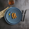 Plato de cena azul mate de cerámica, plato cupé azul real de porcelana para restaurantes