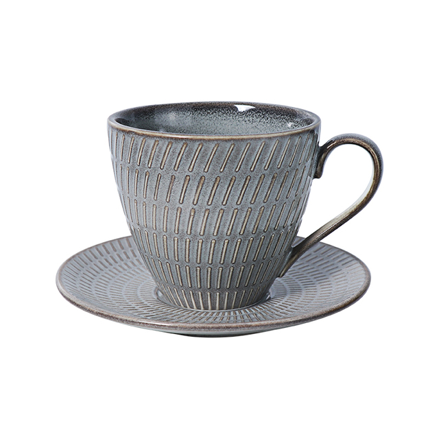 Taza de café y platillos de porcelana gris de 5 onzas a la venta