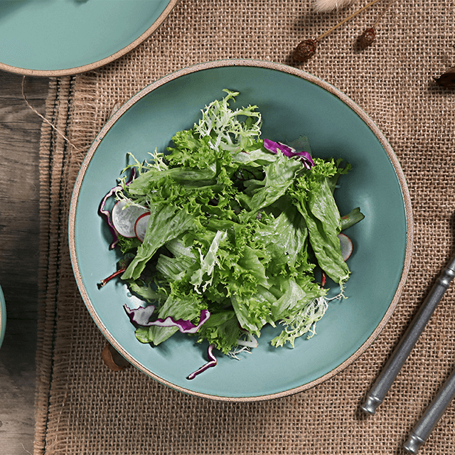 Juego de vajilla de cerámica de gres verde mate 