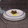 Plato de porcelana de hotel con diseño de borde azul
