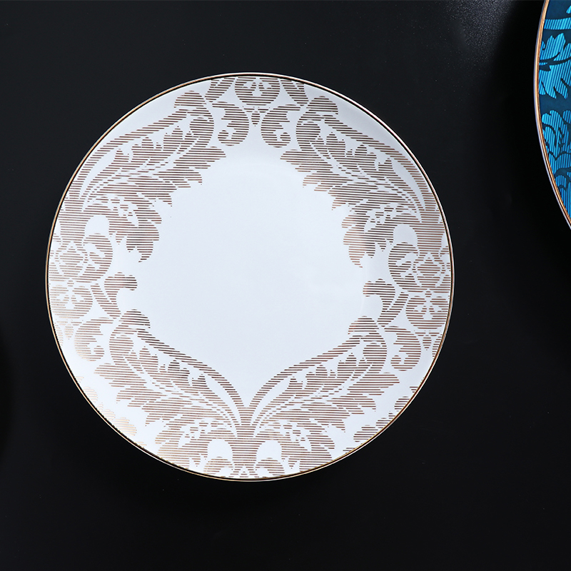 Juegos de vajilla nórdica Juego de platos de porcelana de hueso con borde dorado para restaurante