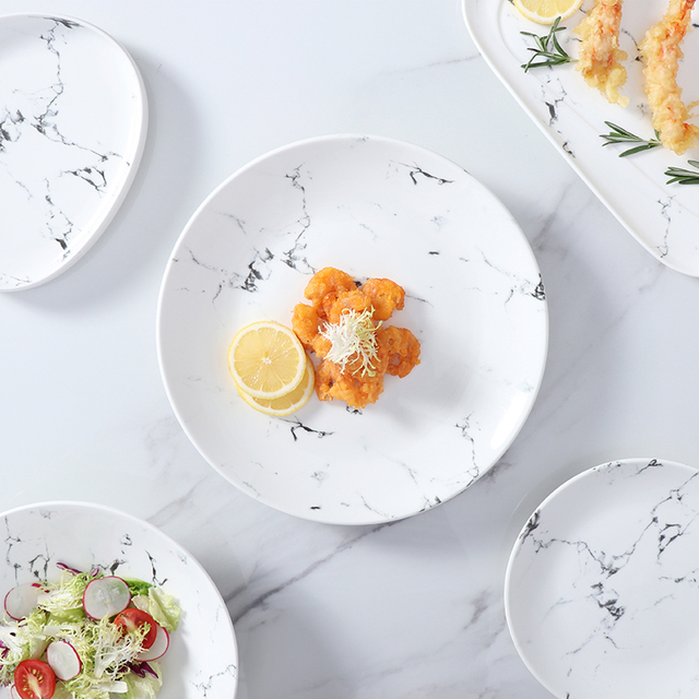 Juego de platos de porcelana blanca y gris para comedor, platos de cerámica modernos de 8 pulgadas, plato caliente para juegos de cena de Hotel, platos de lujo