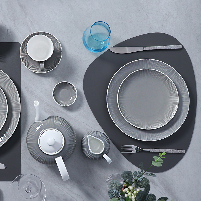Vajilla de cerámica gris para restaurante, juego de vajilla moderno de lujo, juegos de vajilla, juego de vajilla de porcelana de lujo