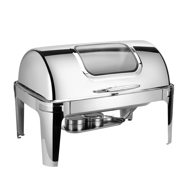 Plato de frotamiento de Buffet con tapa Rectangular Visible, calentador de acero inoxidable, platos de frotamiento, calentador de alimentos, estufas para bufé para alquiler de Catering