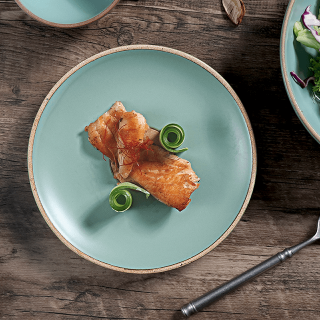 Juego de vajilla de cerámica de gres verde mate 