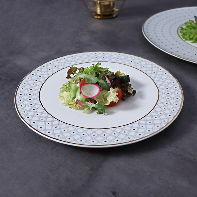 Suministros navideños Platos llanos con borde dorado Vajilla de porcelana fina de hueso