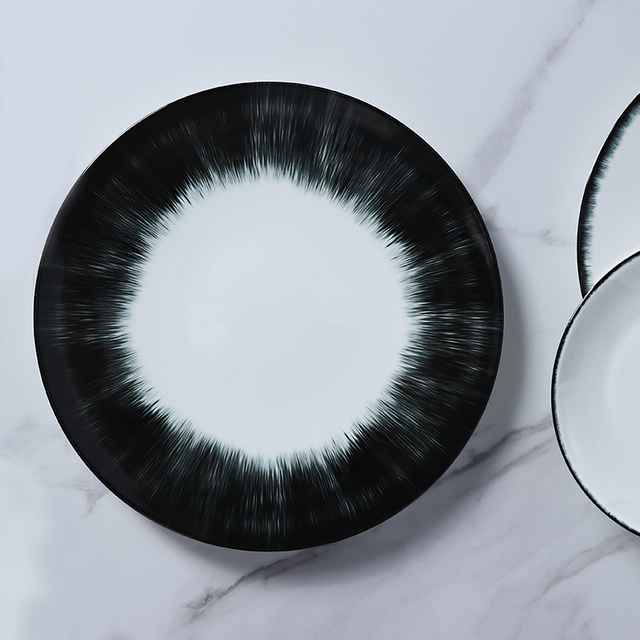 Vajilla nueva de Hotel Ware, plato de comedor, diseño de erizo de marisco, vajilla de porcelana blanca y negra