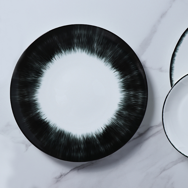 Vajilla nueva de Hotel Ware, plato de comedor, diseño de erizo de marisco, vajilla de porcelana blanca y negra
