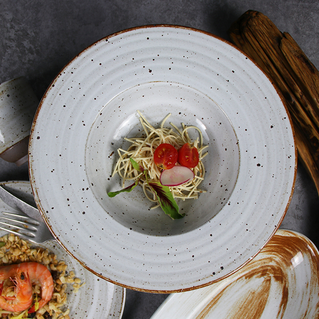 Plato de vajilla para sopa de 420ml, plato de Pasta de gres rústico, vajilla, platos de Pasta para restaurantes 