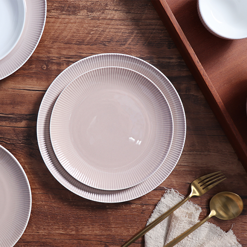 Vajilla rosa de porcelana de nuevo diseño, plato al por mayor, juego de platos de mesa de boda, juego de cena redondo de 12 pulgadas, vajilla