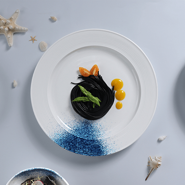 Juego de vajilla de suministro de Hotel de fábrica de porcelana, juego de platos de Pasta y mariscos, juego de vajilla de plato de vieiras para restaurante