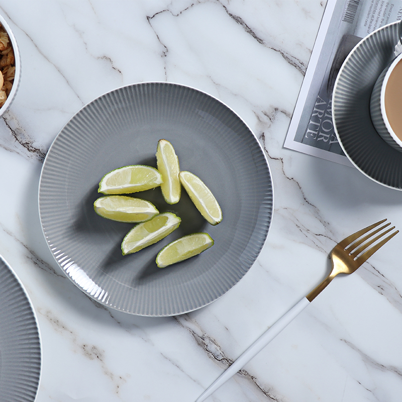 Juego de platos y tazones de color gris oscuro, vajilla moderna para taza de café de porcelana, plato de cerámica de lujo para cena en restaurante