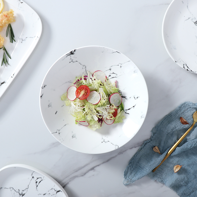 Juego de platos de porcelana blanca y gris para comedor, platos de cerámica modernos de 8 pulgadas, plato caliente para juegos de cena de Hotel, platos de lujo