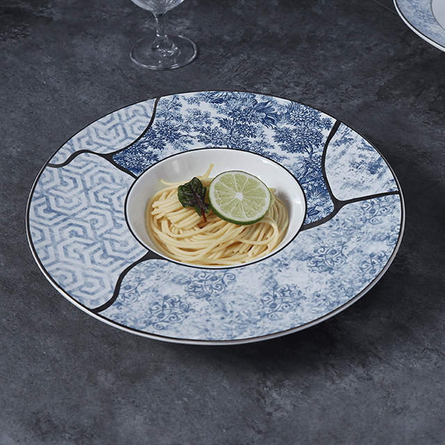 Proveedor de hotel de vajilla de porcelana azul y blanca