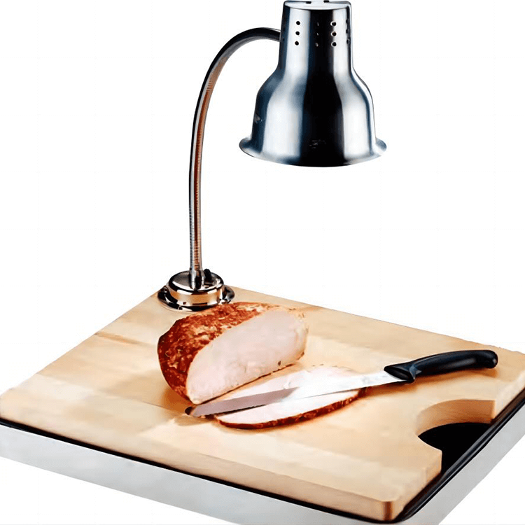 Luz cálida para alimentos con bandeja de madera