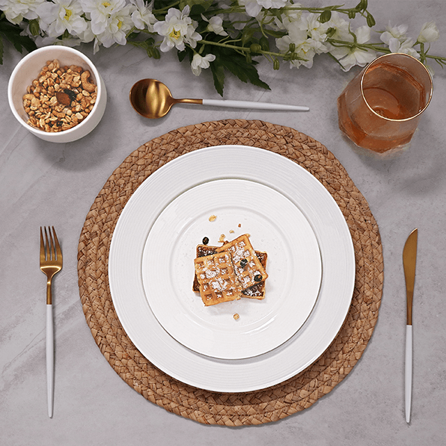Juego de platos llanos de porcelana blanca, platos de cerámica