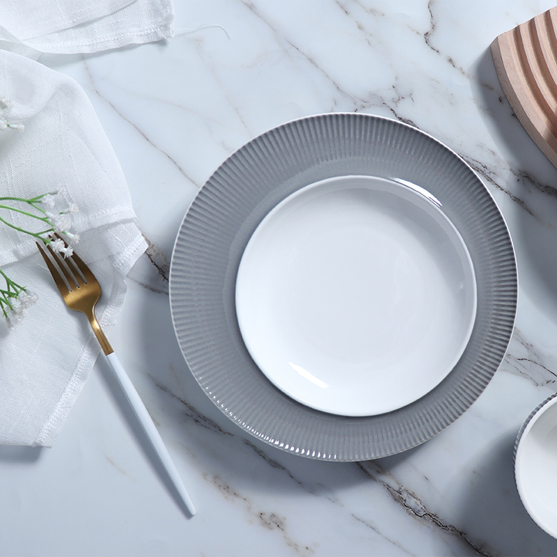 Juego de platos y tazones de color gris oscuro, vajilla moderna para taza de café de porcelana, plato de cerámica de lujo para cena en restaurante