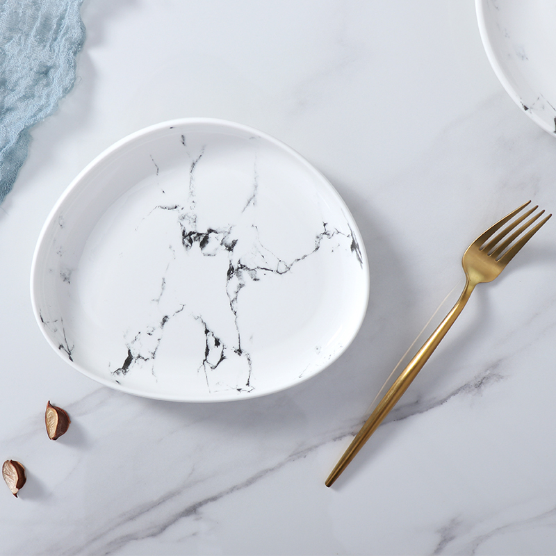Juego de platos de porcelana blanca y gris para comedor, platos de cerámica modernos de 8 pulgadas, plato caliente para juegos de cena de Hotel, platos de lujo