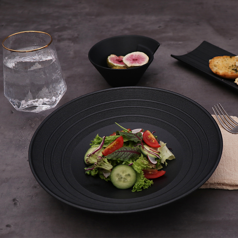 Vajilla moderna de lujo para restaurante, vajilla de cerámica negra de 8 pulgadas para comedor y restaurante, plato de porcelana, vajilla