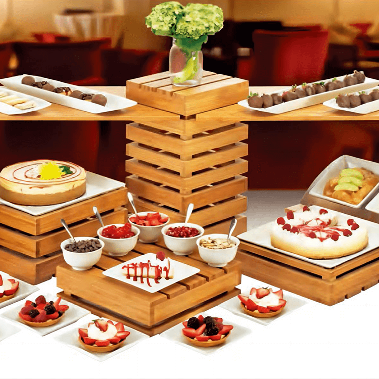 Buffet Wood Display Rack Catering Woodware para Hotel