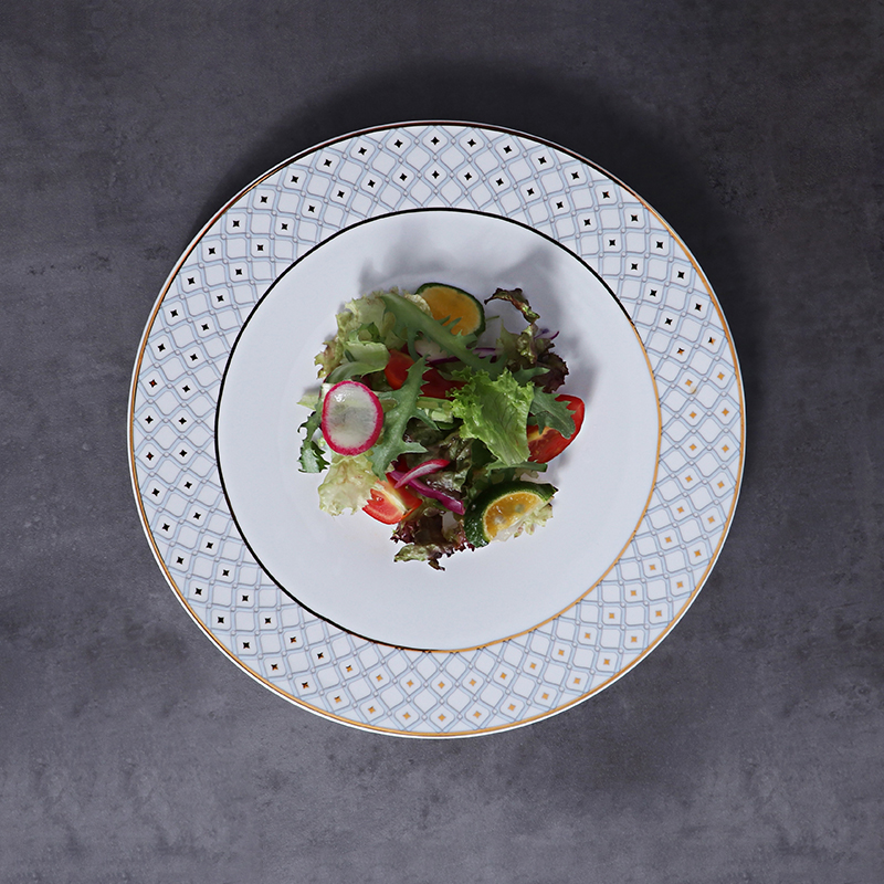 Suministros navideños Platos llanos con borde dorado Vajilla de porcelana fina de hueso