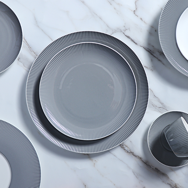 Juego de platos y tazones de color gris oscuro, vajilla moderna para taza de café de porcelana, plato de cerámica de lujo para cena en restaurante