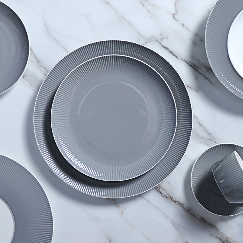 Juego de platos y tazones de color gris oscuro, vajilla moderna para taza de café de porcelana, plato de cerámica de lujo para cena en restaurante