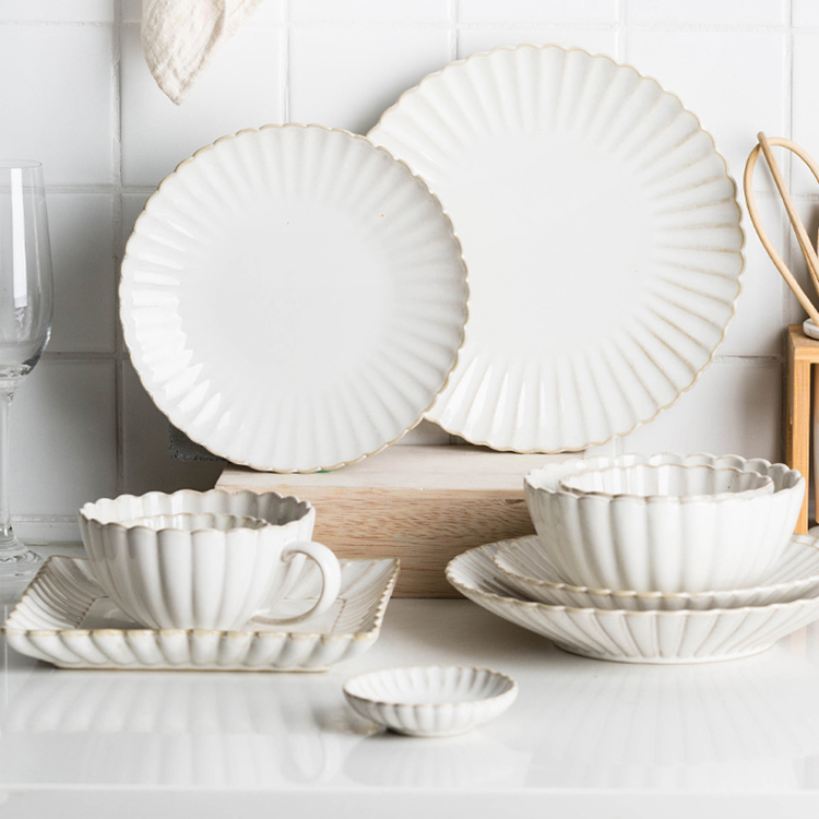 Vajilla blanca de lujo para restaurante, juego de platos, vajilla de cerámica blanca, vajilla de cerámica para cena