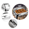 Plato de frotamiento de Buffet con tapa Rectangular Visible, calentador de acero inoxidable, platos de frotamiento, calentador de alimentos, estufas para bufé para alquiler de Catering